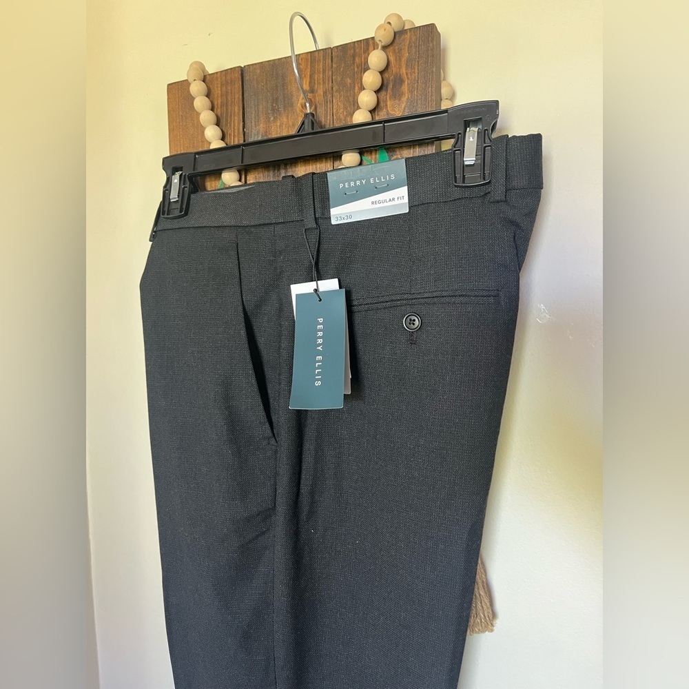 Perry Ellis NWT Regular Fit Charcoal Dress Pants, Mens Sz 33 x 30